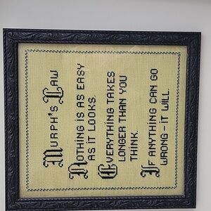 Professionally Framed Murph's Law Cross-Stitch Art Decor Handwork